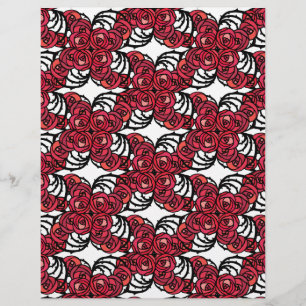 Lámina Diseño Art Nouveau Floral rojo y rosa negro