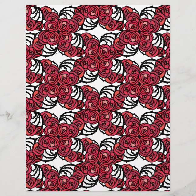 Lámina Diseño Art Nouveau Floral rojo y rosa negro (Anverso)