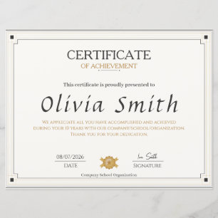Lámina Diseño Clásico Elegante de Certificado de Logro