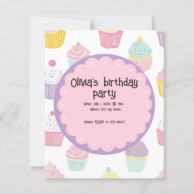 Lámina diseño de cupcake de cumpleaños para niños persona (Anverso)