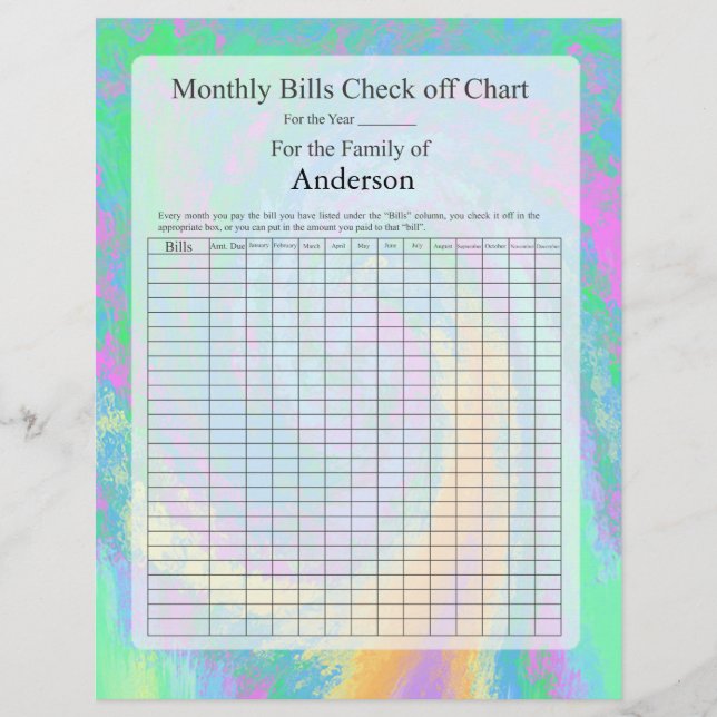Lámina Diseño de gráfico de cheques mensuales (Anverso)