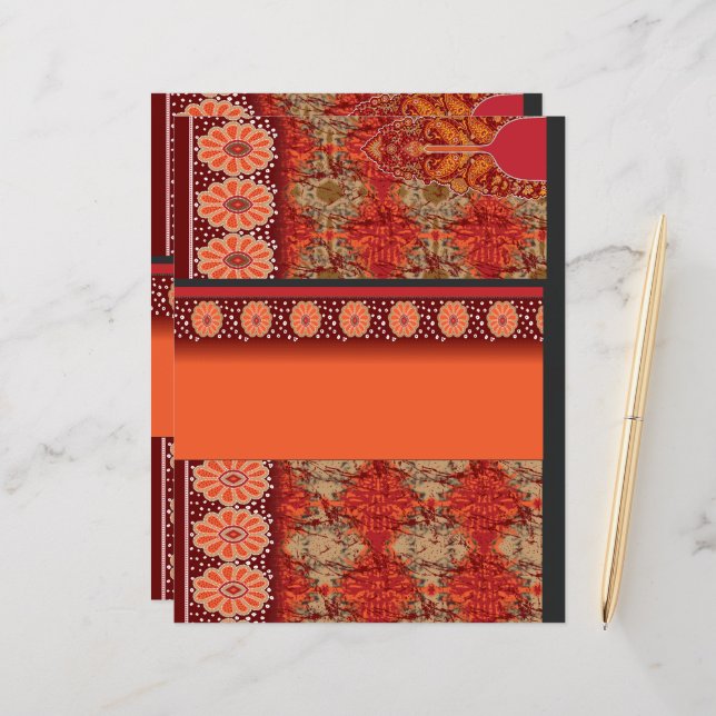 Lámina diseño de un patrón rojo y dorado (Anverso/Reverso In Situ)