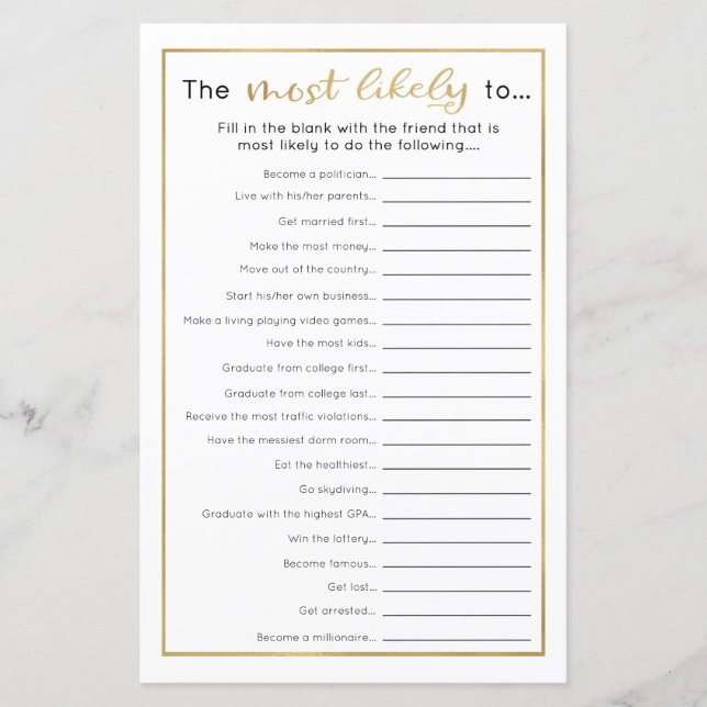 Lámina Divertido juego de graduación - Muy probable que.. (Anverso)