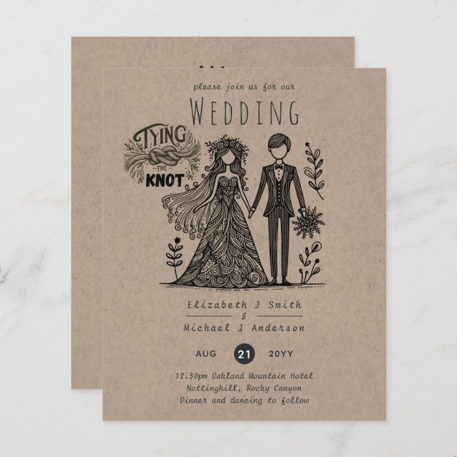 Lámina Divertido Personalizado Boda Bride Groom Handdraw (Anverso / Reverso)