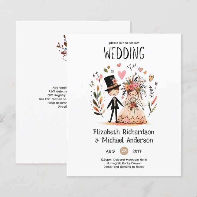 Lámina Divertido Personalizado Boda Bride Groom Handdraw (Anverso / Reverso)