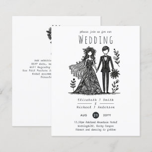 Lámina Divertido Personalizado Boda Bride Groom Handdraw