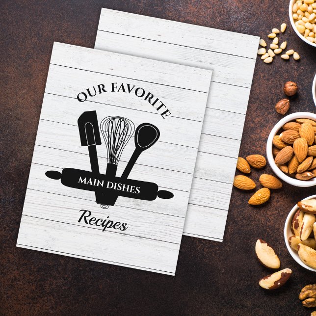 Lámina Divisor de libros de cocina de recetas con pestaña (Rustic White Wood Tabbed Recipe Cookbook Divider)