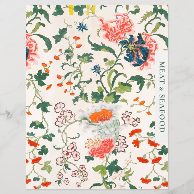 Lámina Divisor de recetas | Carne y marisco | Floral eleg (Anverso)