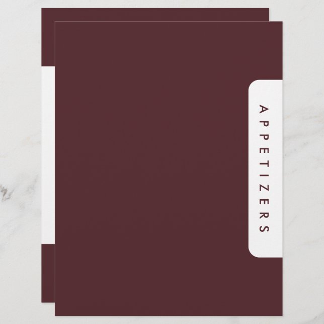 Lámina Divisor de recetas para galas / Aperitivos / Perso (Anverso / Reverso)