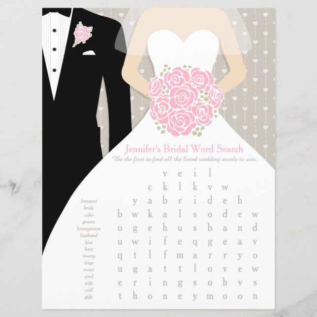 Lámina Doble cara Bridal Shower Word Search más consejo (Anverso)