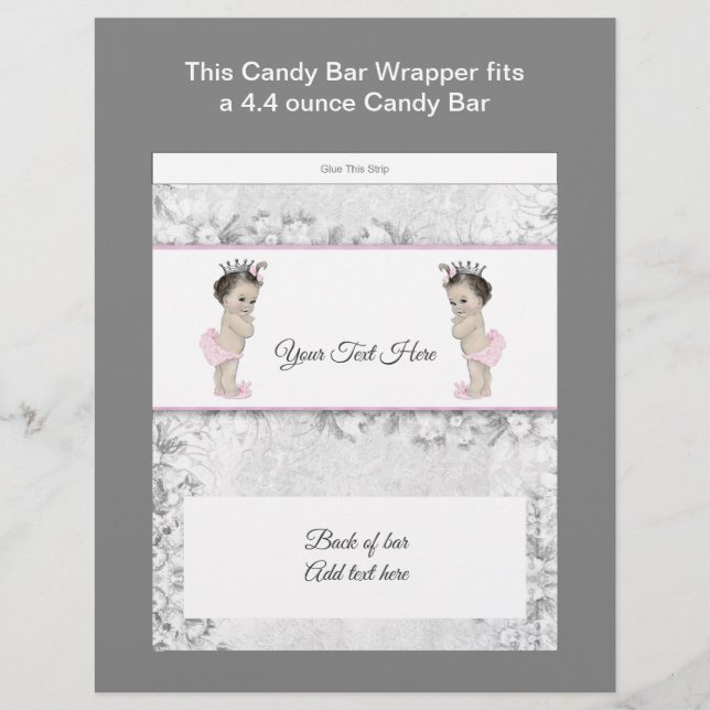 Lámina Doble princesa Baby Shower Candy Bar Wrapper (Anverso)