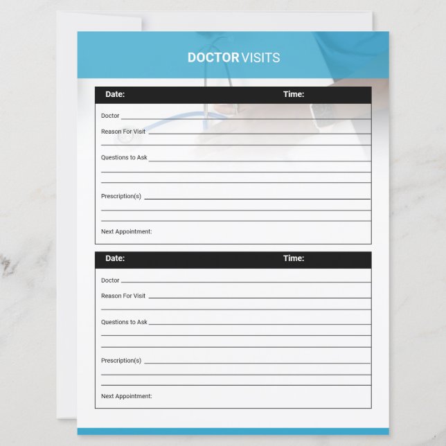 Lámina Doctor Visit Planner Template (Reverso)