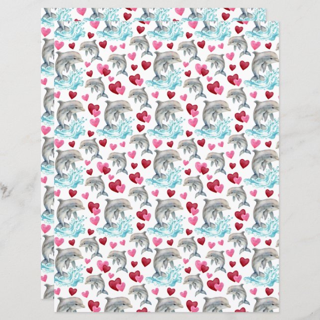 Lámina Dolphin Valentine Scrapbook Paper (Anverso / Reverso)
