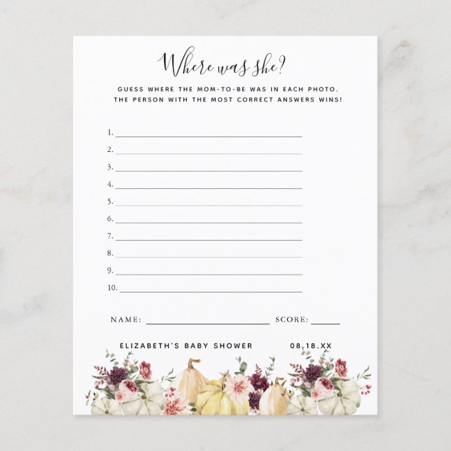 Lámina Dónde estaba | Juego Baby Shower (Anverso)