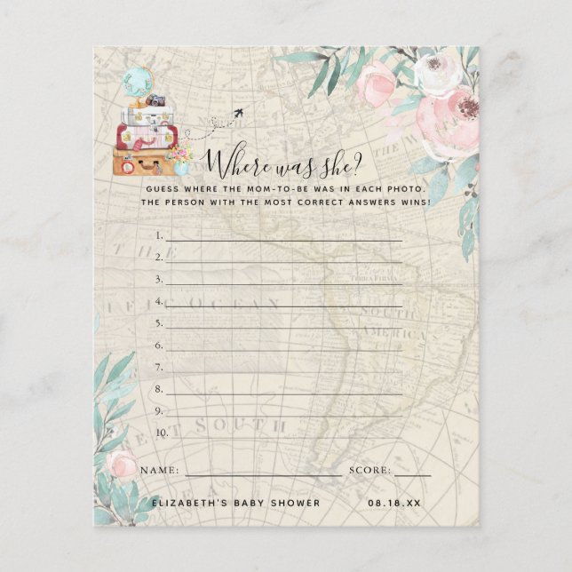 Lámina Dónde estaba | Juego Baby Shower (Anverso)