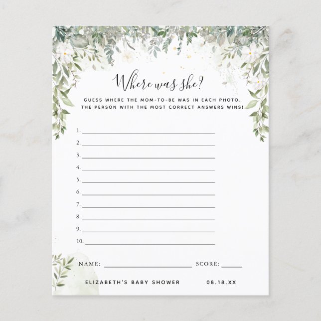 Lámina Dónde estaba | Juego Baby Shower (Anverso)