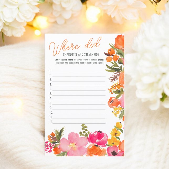 Lámina ¿Dónde fueron las flores en negrita el juego de la (Where did they go bold flowers bridal shower game)