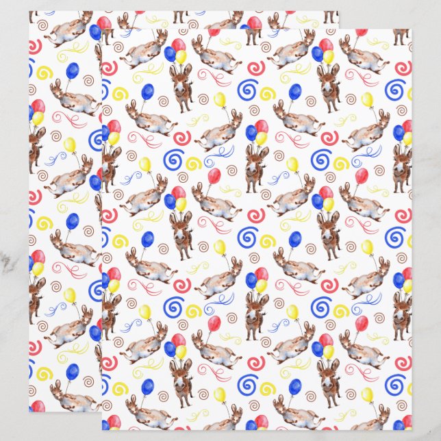 Lámina Donkey Birthday Scrapbook Paper in White (Anverso / Reverso)