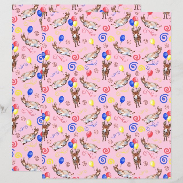Lámina Donkey Scrapbook Paper in Pink (Anverso / Reverso)