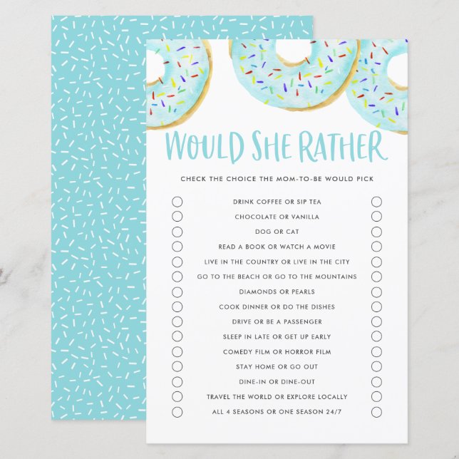 Lámina Donuts azules Prefiere Un Juego De Baby Shower (Anverso / Reverso)