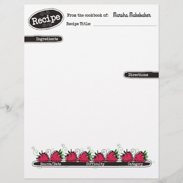 Lámina doodle fresas frutales refrigerios receta de membr (Anverso)