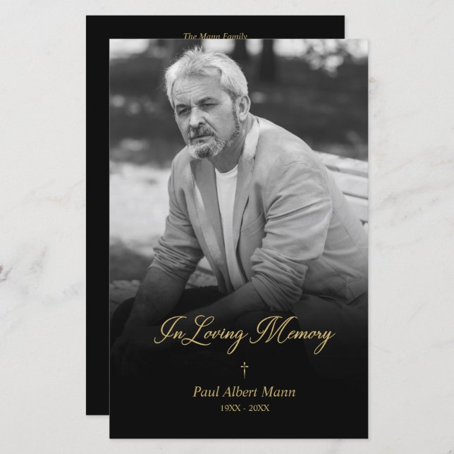 Lámina Dorado barato en memoria amorosa BW Foto Funeral (Anverso / Reverso)