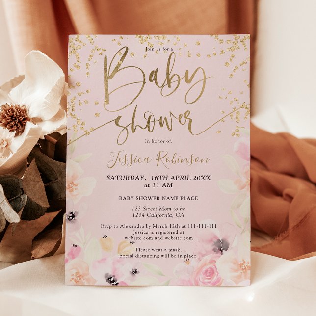 Lámina Dorado floral acuarela bebé ducha presupuesto (Gold floral watercolor baby shower budget invitation)