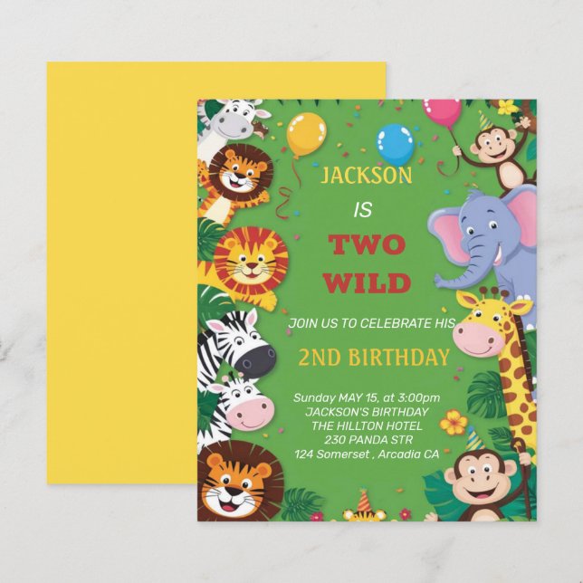 Lámina Dos invitaciones salvajes de Safari para el segund (Anverso / Reverso)