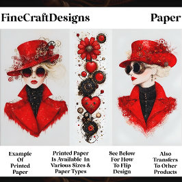 Lámina Dos mujeres Steampunk en papel de scrapbook rojo C