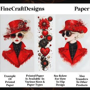 Lámina Dos mujeres Steampunk en papel de scrapbook rojo C