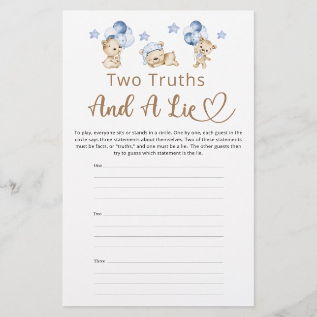 Lámina Dos Verdades Y Un Niño Mentiroso Teddy Oso Baby Sh (Anverso)