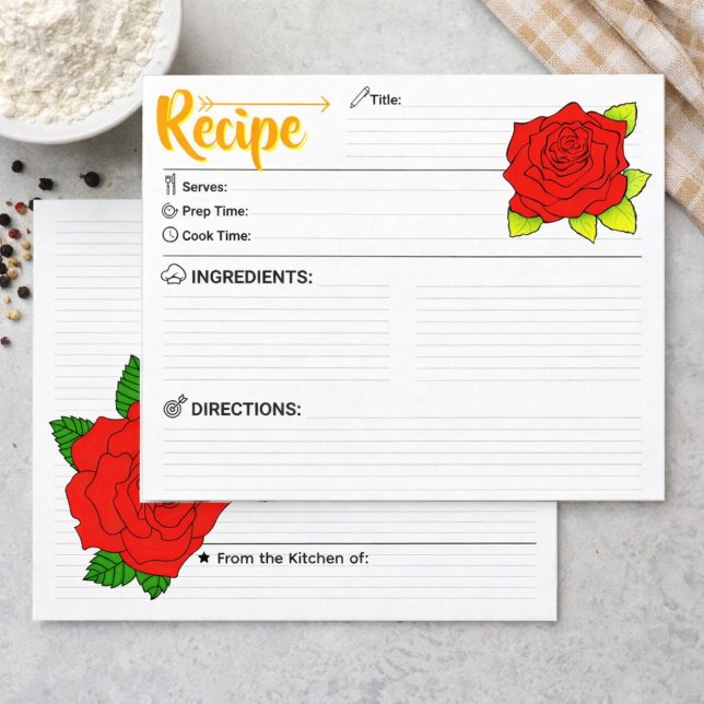 Lámina Double Sided Cute Flower Floral Blank Recipe Card (cute floral recipe card, red flower recipe pages)
