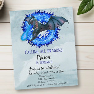 Lámina Dragón Azul Fuego Presupuesto Fiesta de Cumpleaños
