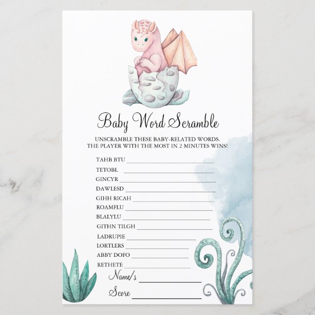 Lámina Dragón de Hataje Rosado Bebé Cramble Juego de Bebé (Anverso)