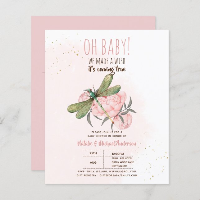 Lámina DRAGONFLY PRESUPUESTARIO HACER UNA Baby Shower Flo (Anverso / Reverso)