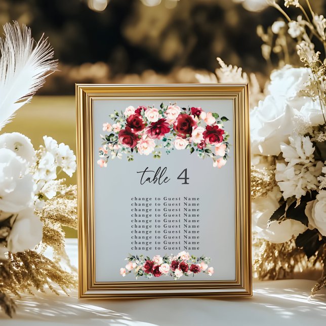 Lámina Dreamy Blush & Burgundy Wedding Seating Chart (Subido por el creador)