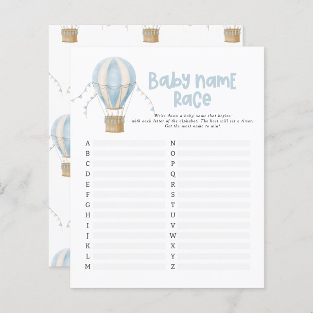 Lámina Ducha de bebé adivina el nombre del globo de aire  (Anverso / Reverso)