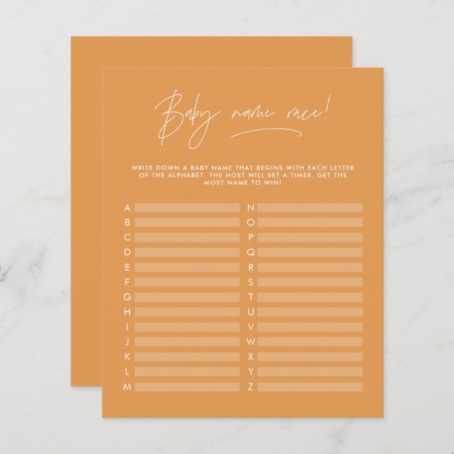 Lámina Ducha de bebé adivina el nombre mostaza moderna am (Anverso / Reverso)