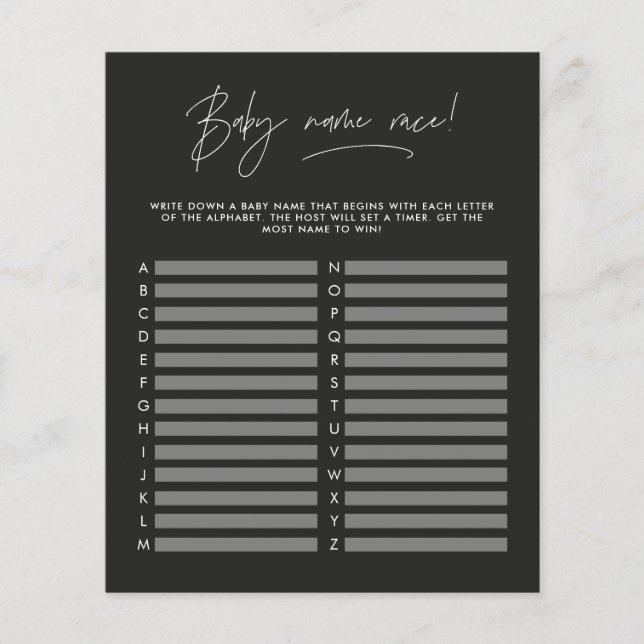 Lámina Ducha de bebé adivina el nombre negro moderno (Anverso)