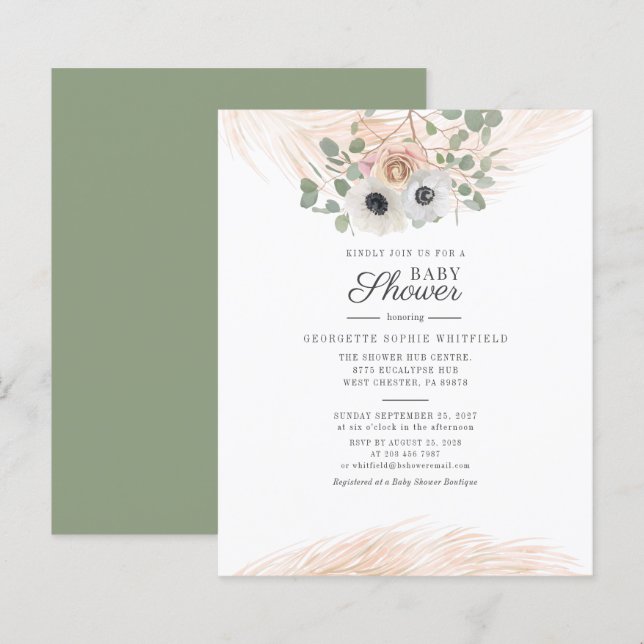 Lámina Ducha de bebé con flores de eucalipto y hierba pam (Anverso / Reverso)