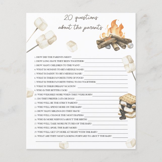 Lámina Ducha de bebé con fuego artificial - 20 preguntas  (Anverso)