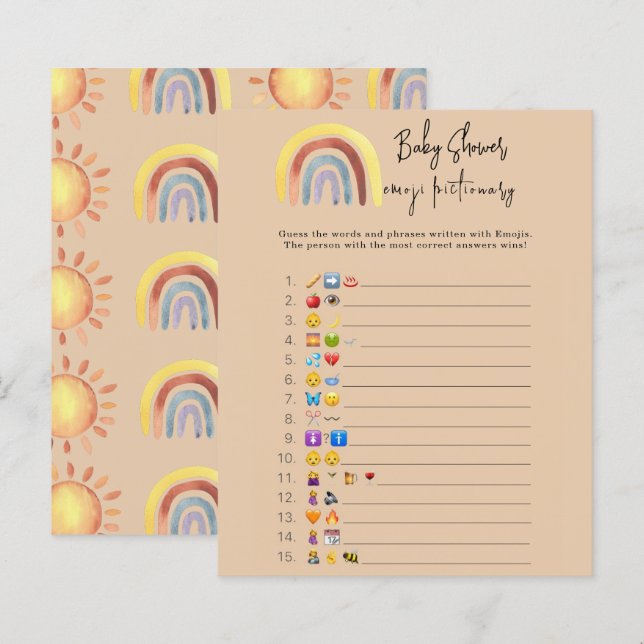 Lámina Ducha de bebé con juego de imagen de emoji de arco (Anverso / Reverso)