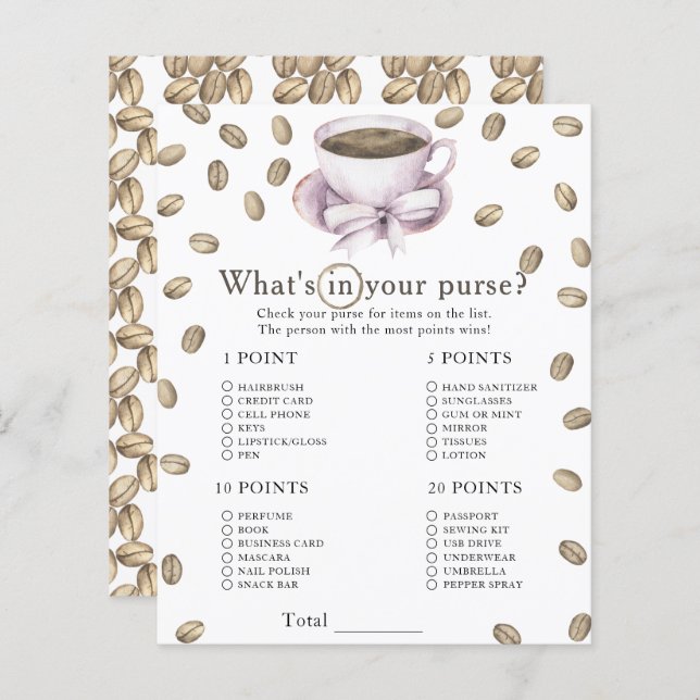 Lámina Ducha de bebé de café - ¿Qué hay en tu bolso? (Anverso / Reverso)