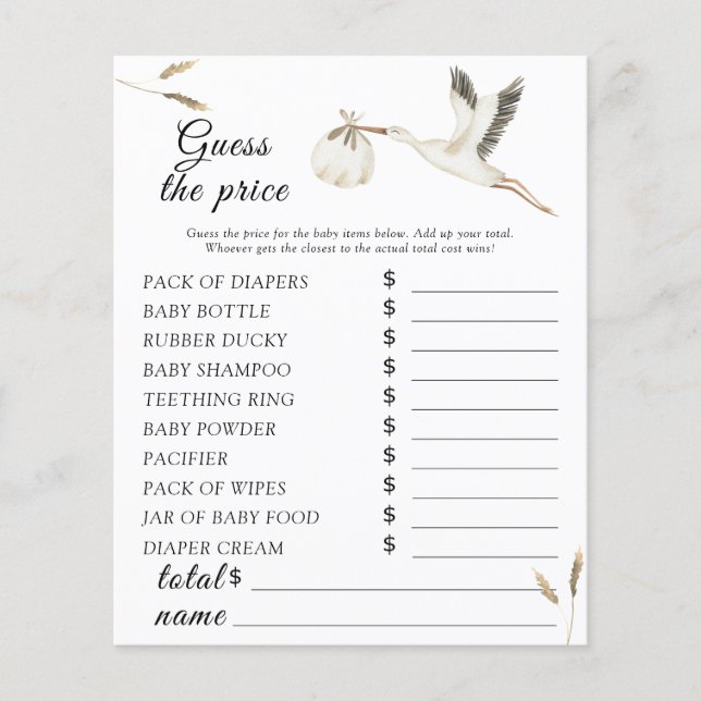 Lámina Ducha de bebé de cigüeñas - Adivinen el precio Jue (Anverso)