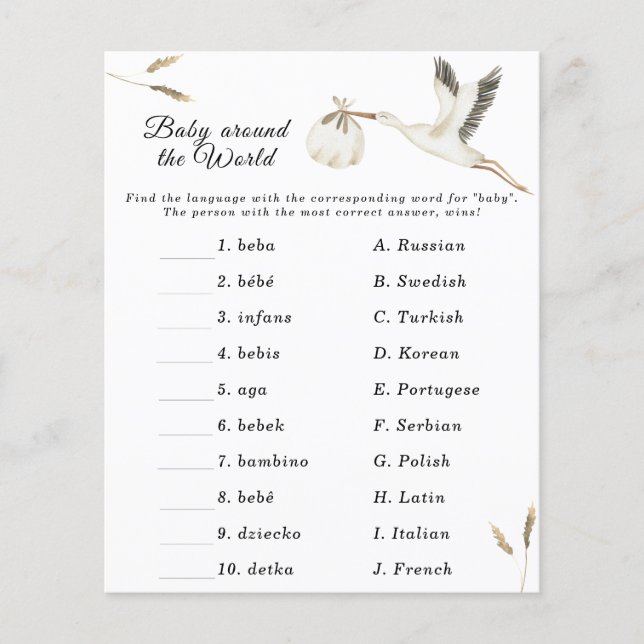 Lámina Ducha de bebé de cigüeñas - juego de bebé de todo  (Anverso)