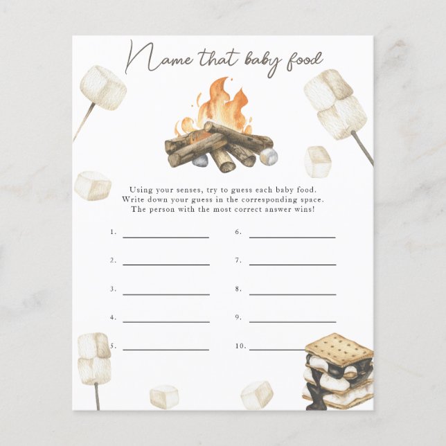 Lámina Ducha de bebé de fogata - Nombra ese alimento para (Anverso)