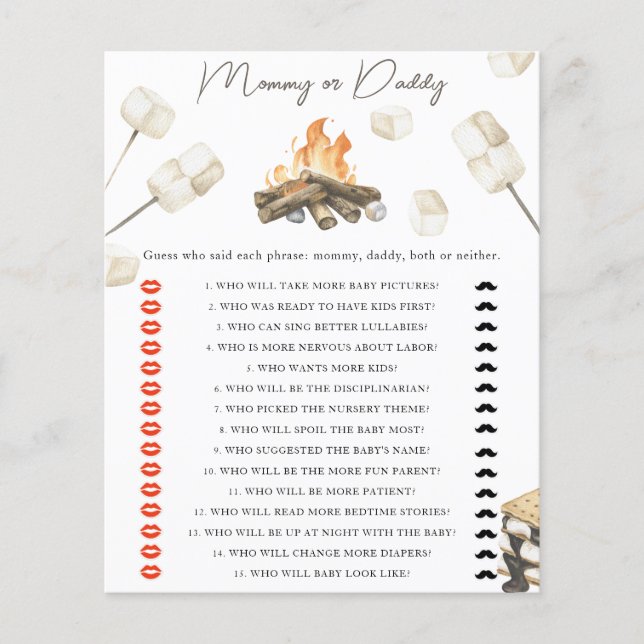 Lámina Ducha de bebé de la hoguera - juego de papi o mamá (Anverso)