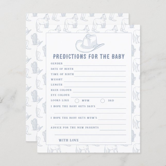 Lámina Ducha de bebé de vaquero - predicciones y consejos (Anverso / Reverso)