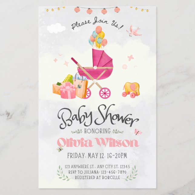 Lámina ducha de bebé invitada, niña (Anverso)