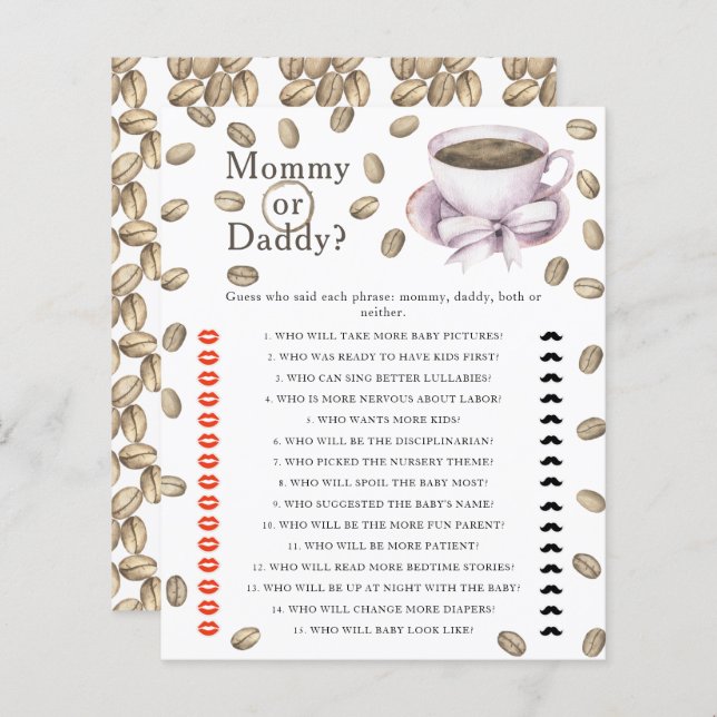 Lámina Ducha de café para bebés - juego de papi o mamá (Anverso / Reverso)